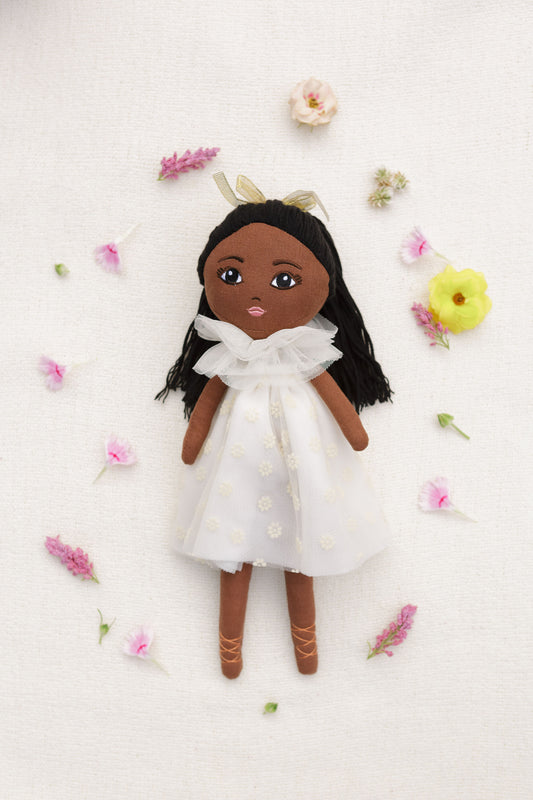 Zuri Rose Handmade Linen Doll: Ivory Dress