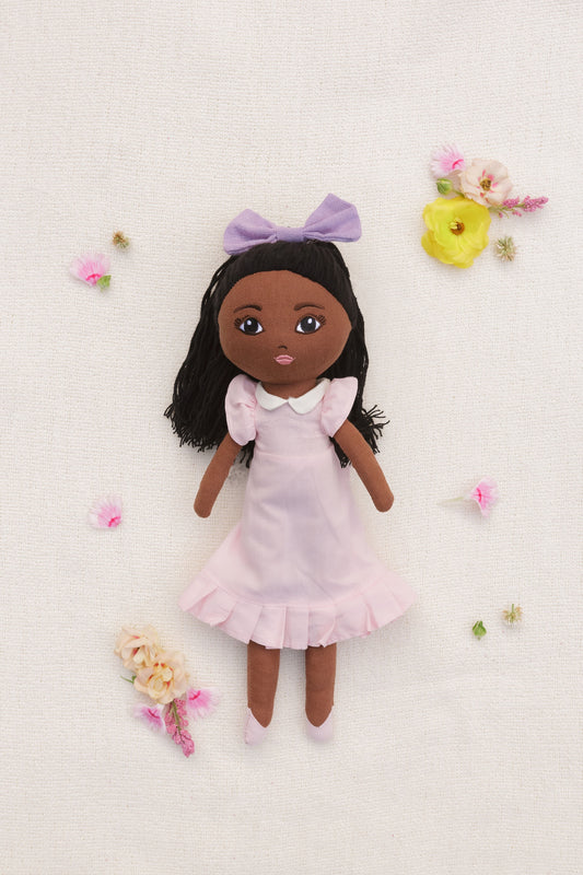 Zuri Rose Handmade Linen Doll: Pink Dress