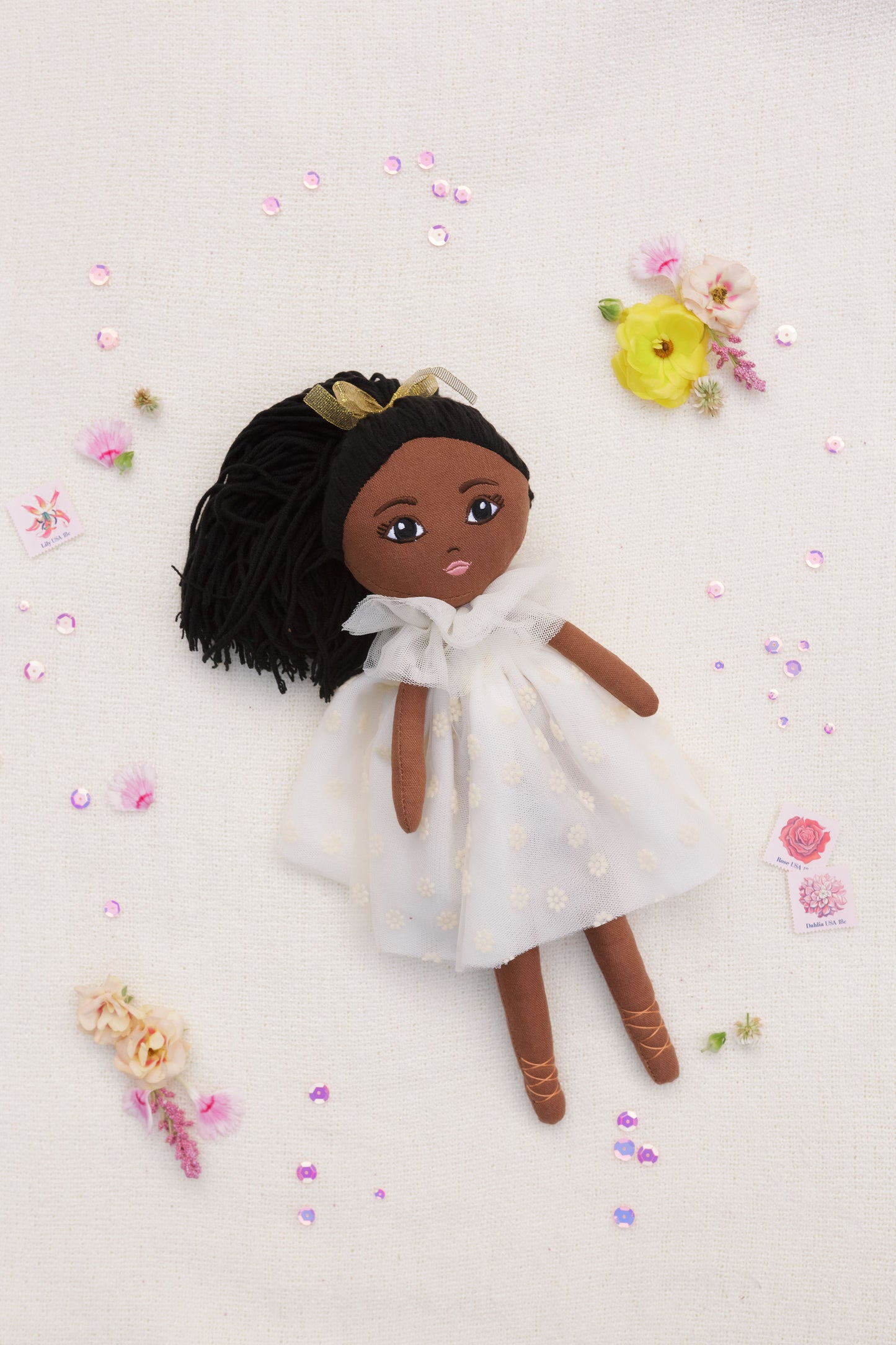 Zuri Rose Handmade Linen Doll: Ivory Dress