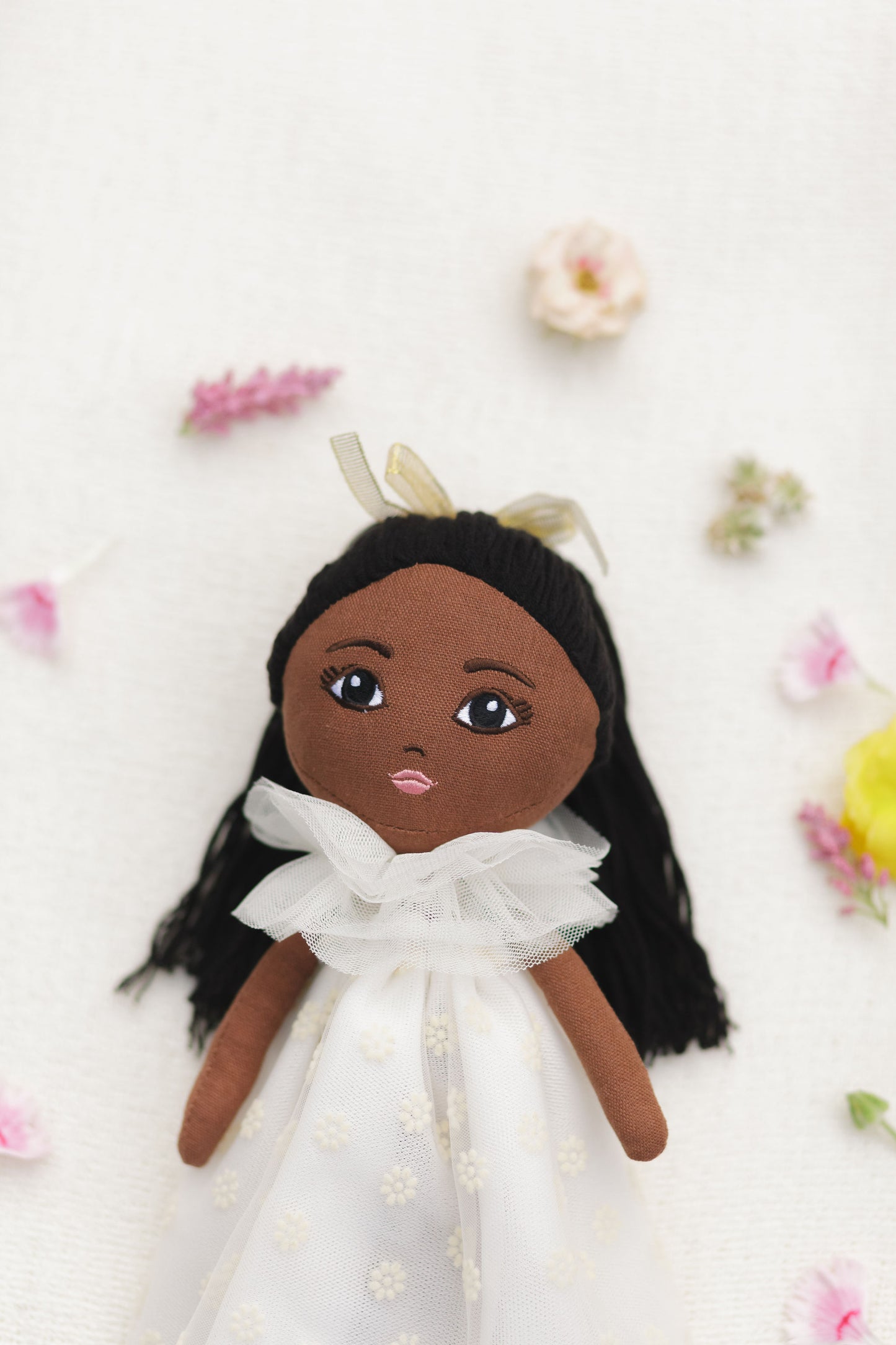 Zuri Rose Handmade Linen Doll: Ivory Dress