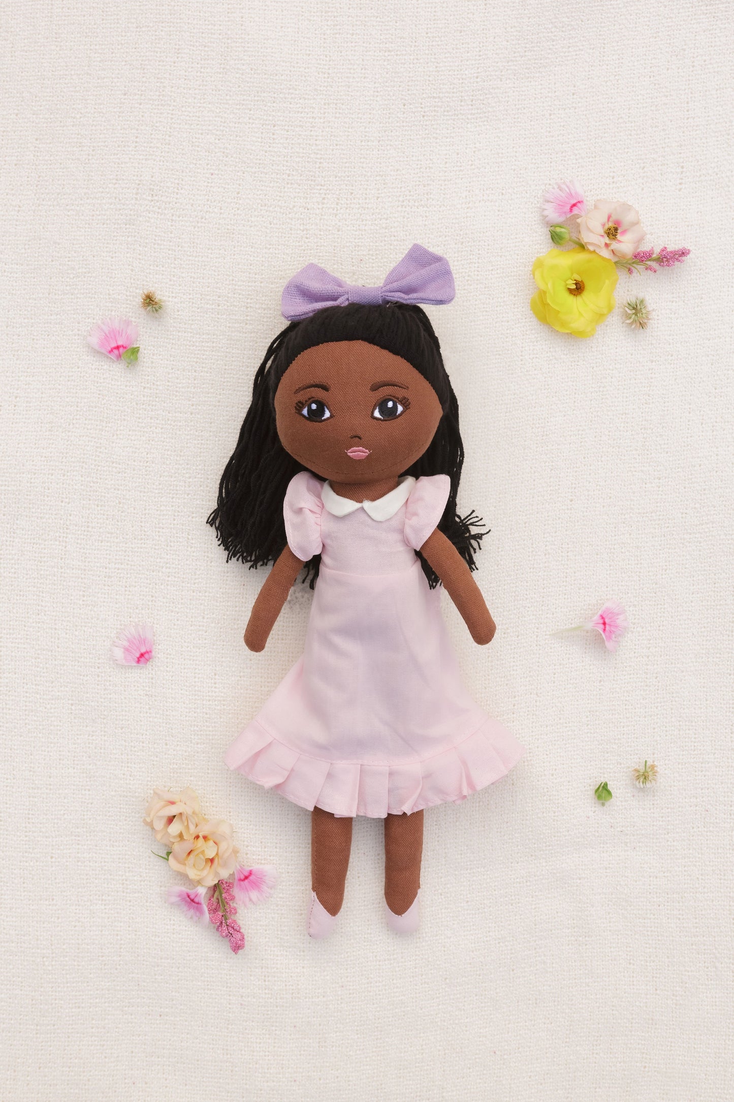 Zuri Rose Handmade Linen Doll: Pink Dress