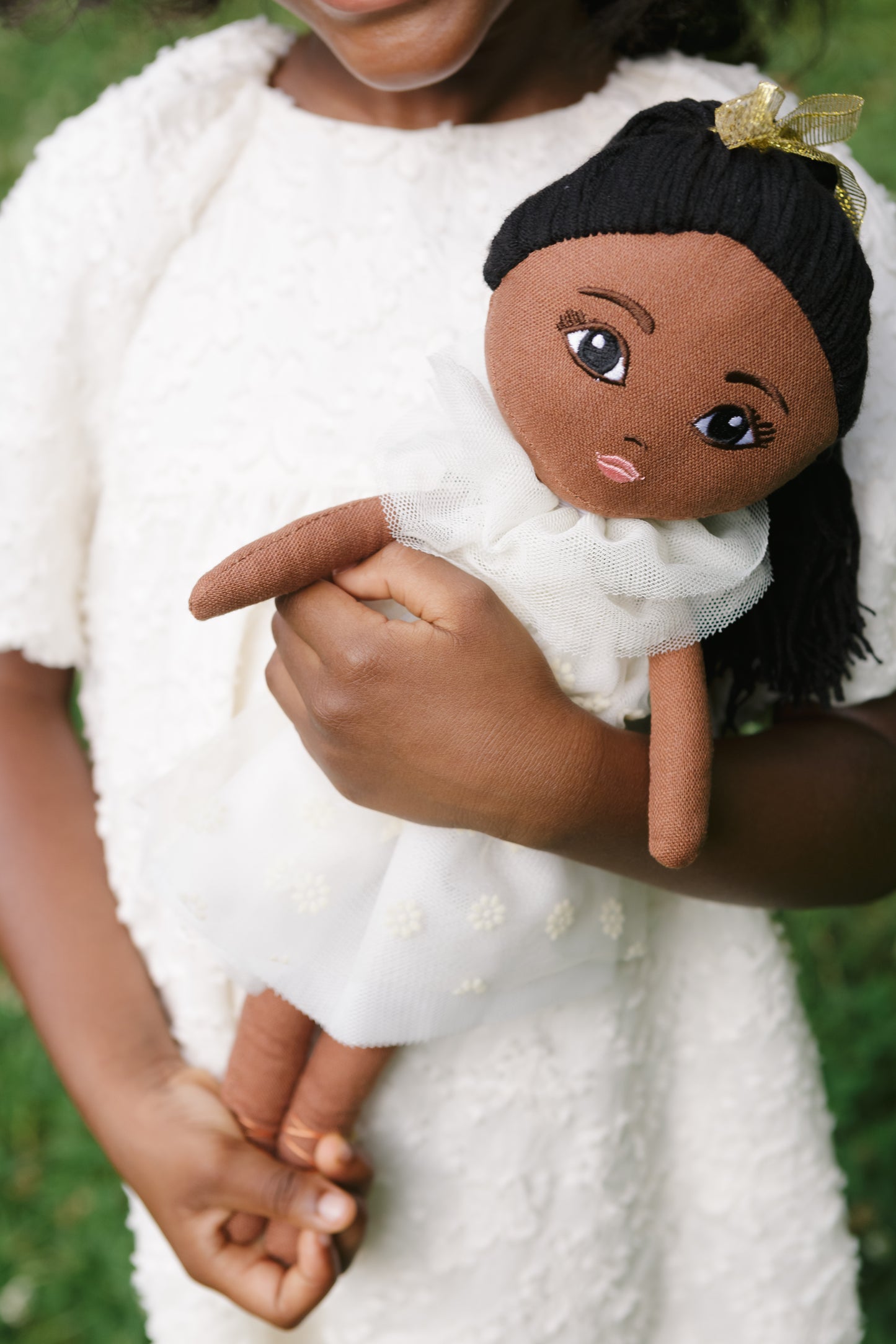 Zuri Rose Handmade Linen Doll: Ivory Dress